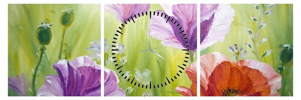 Obraz - Vlčie maky (s hodinami) (90x30 cm)