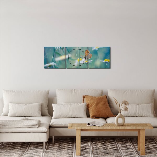 Obraz - Motýľ na sedmokráske (s hodinami) (90x30 cm)