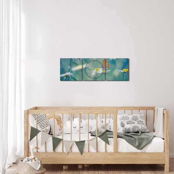 Obraz - Motýľ na sedmokráske (s hodinami) (90x30 cm)