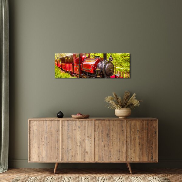Obraz parného vlaku (s hodinami) (90x30 cm)