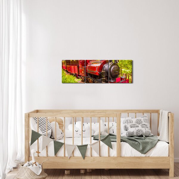 Obraz parného vlaku (s hodinami) (90x30 cm)