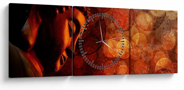 Obraz - Budha v červených tónoch (s hodinami) (90x30 cm)
