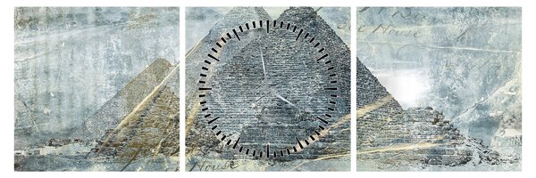 Obraz - Pyramídy v modrom filtri (s hodinami) (90x30 cm)