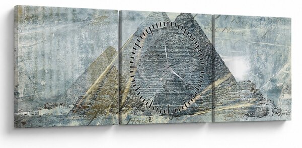 Obraz - Pyramídy v modrom filtri (s hodinami) (90x30 cm)