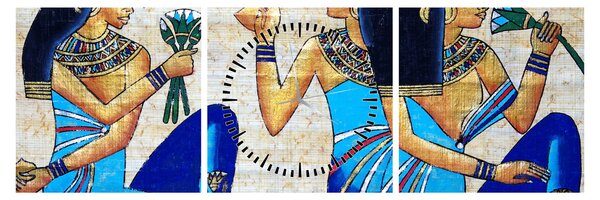 Obraz - Egyptské maľby (s hodinami) (90x30 cm)