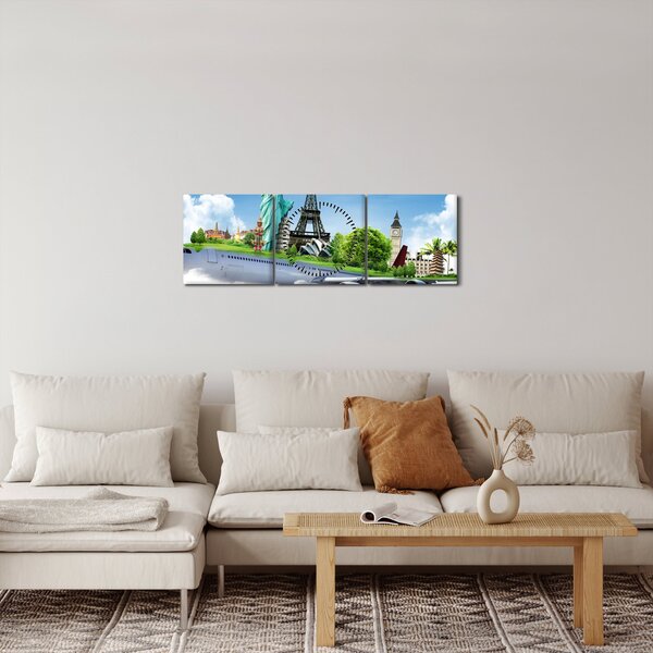 Obraz - Cesta okolo sveta (s hodinami) (90x30 cm)