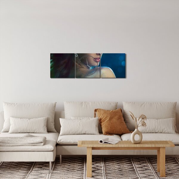 Obraz - Pohľad mladej ženy (s hodinami) (90x30 cm)