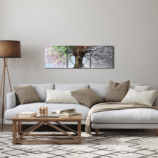 Obraz - Strom štyroch ročných období (s hodinami) (90x30 cm)