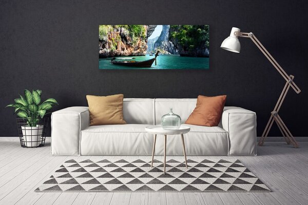 Obraz na plátne Loď jazero skaly krajina 125x50 cm