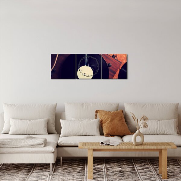 Obraz gramofónových dosiek (s hodinami) (90x30 cm)