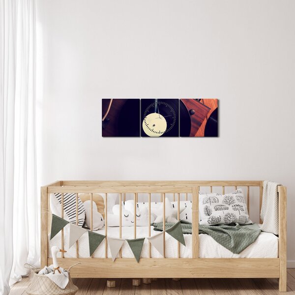 Obraz gramofónových dosiek (s hodinami) (90x30 cm)