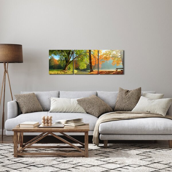 Obraz - Pokojná jesenná krajina (s hodinami) (90x30 cm)