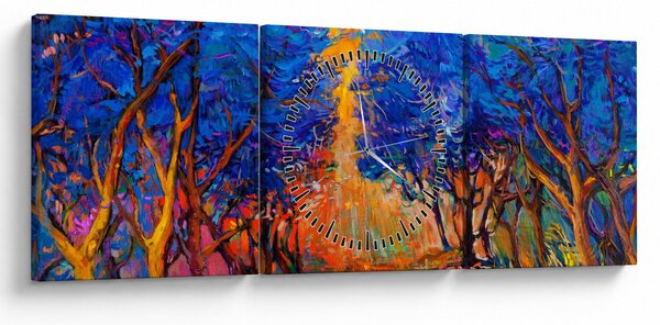 Obraz - jesenné koruny stromov, moderný impresionizmus (s hodinami) (90x30 cm)