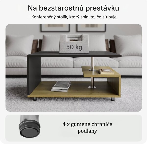 Konferenčný stolík Orlando 95x55x50 cm - drevo/sivá