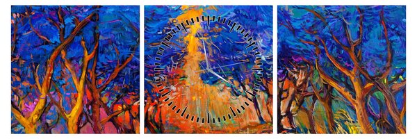 Obraz - jesenné koruny stromov, moderný impresionizmus (s hodinami) (90x30 cm)