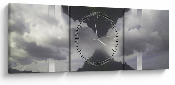 Obraz - Hory na Islande, geometrická koláž (s hodinami) (90x30 cm)
