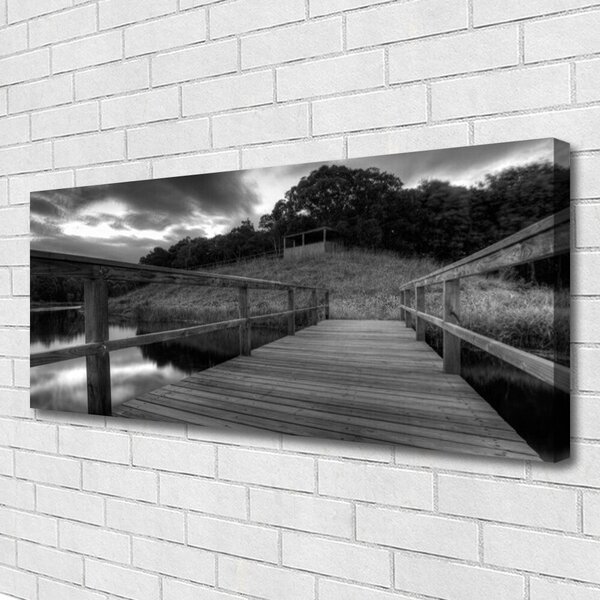 Obraz Canvas Mólo čiernobiele jazero 125x50 cm