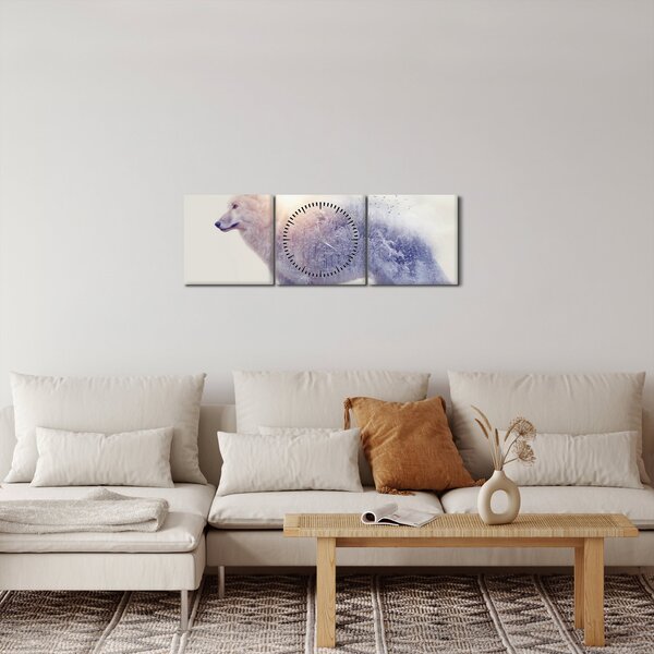 Obraz - Arktický vlk zrkadliaci divokú krajinu (s hodinami) (90x30 cm)