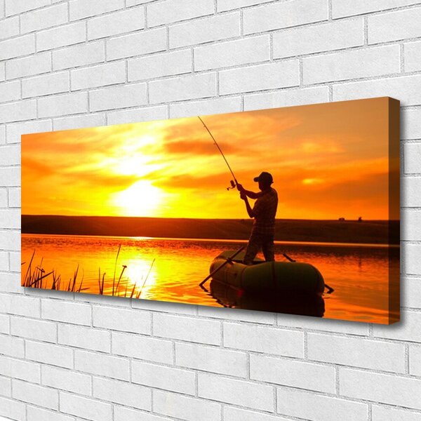 Obraz Canvas Rybár ryby západ jazero 125x50 cm