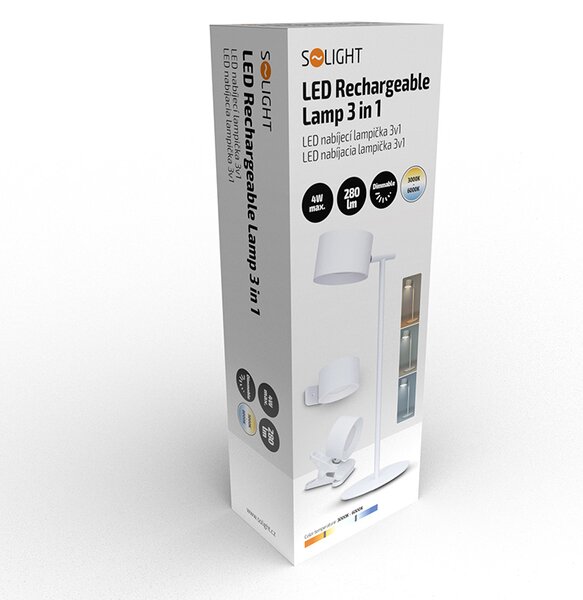 SOLIGHT LED nabíjacia lampička 3v1, 280lm, zmena CCT, stmievanie, biela