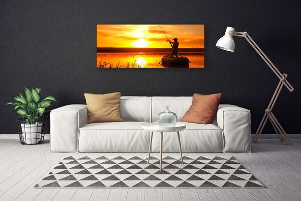 Obraz Canvas Rybár ryby západ jazero 125x50 cm