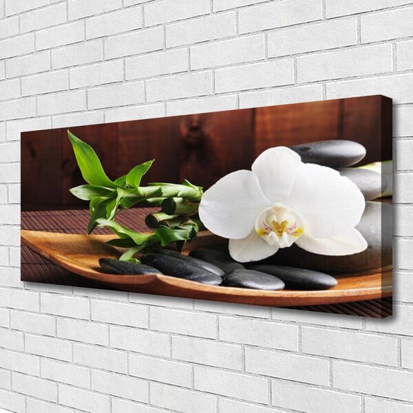 Obraz Canvas Kamene zen biela orchidea 125x50 cm