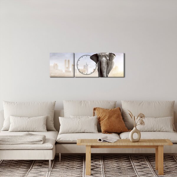 Obraz - Sloníčka vo veľkomeste (s hodinami) (90x30 cm)