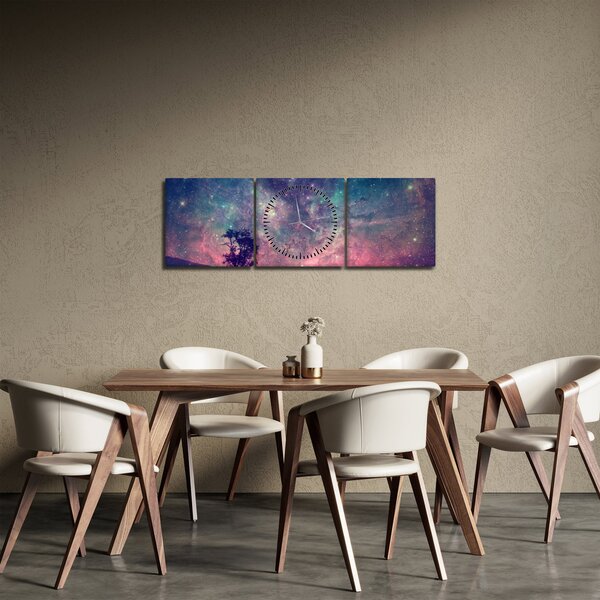 Obraz - Nadpozemská nočná obloha (s hodinami) (90x30 cm)