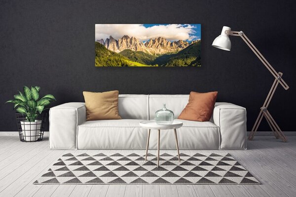 Obraz Canvas Vrcholy hor mraky lesy lúka 125x50 cm