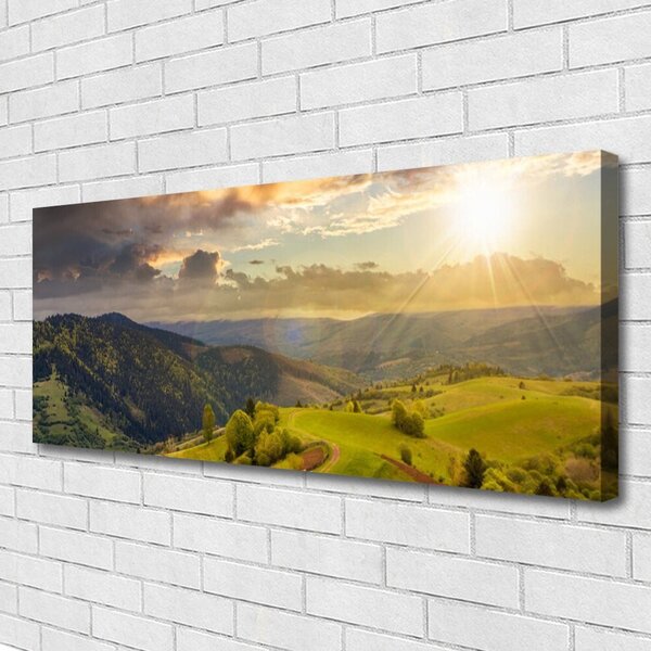 Obraz Canvas Hory lúka západ slnka 125x50 cm