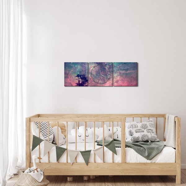 Obraz - Nadpozemská nočná obloha (s hodinami) (90x30 cm)