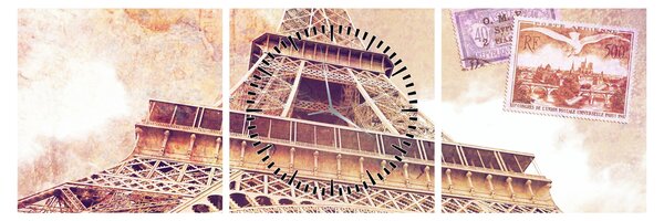 Obraz - Pohľad z Paríža (s hodinami) (90x30 cm)