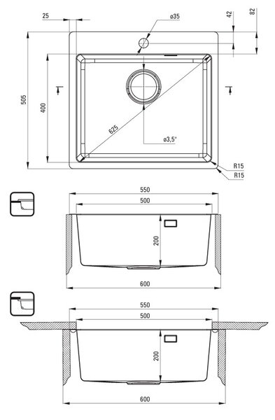 Deante Olfato, 1-komorový oceľový drez 550x505x200, grafitová, DEA-ZPO_D10B