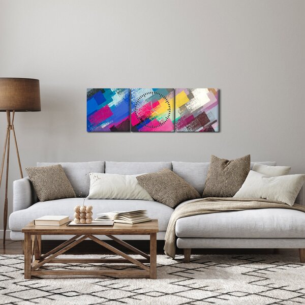 Obraz - Farebné ťahy štetcom (s hodinami) (90x30 cm)