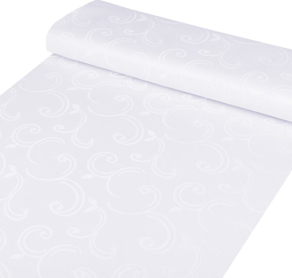 Teflónová látka na obrusy TF-100 Biele ornamenty s lístkami - šírka 155 cm