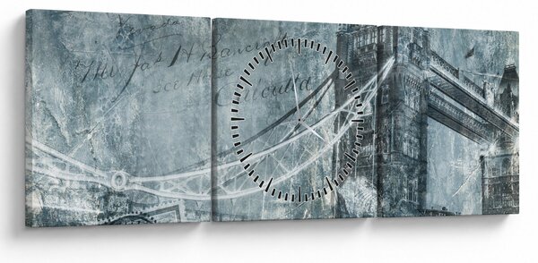 Obraz - Tower Bridge v chladných tónoch (s hodinami) (90x30 cm)