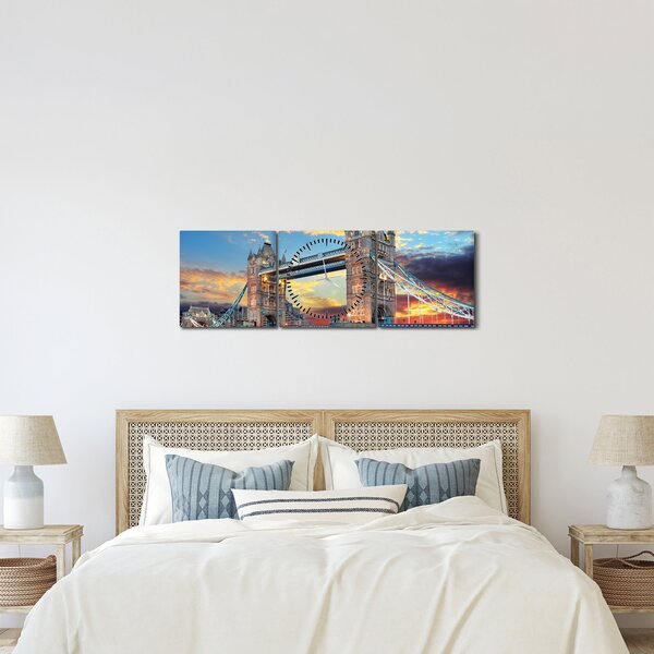 Obraz - Tower Bridge, Londýn, Anglicko (s hodinami) (90x30 cm)
