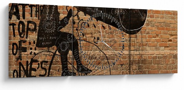 Obraz - Muž na bicykli v Banksyho štýle (s hodinami) (90x30 cm)