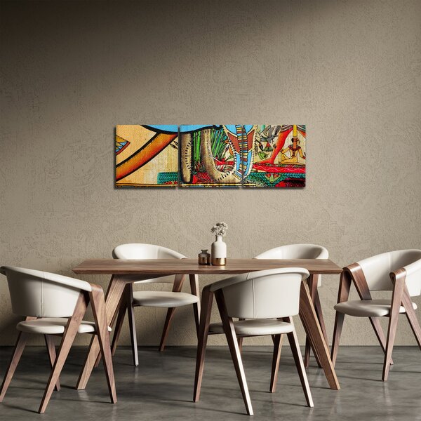 Obraz s egyptskými motívmi (s hodinami) (90x30 cm)