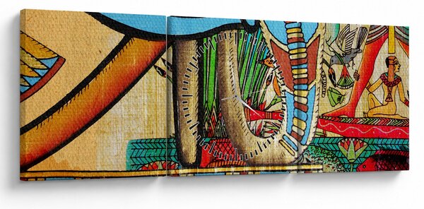 Obraz s egyptskými motívmi (s hodinami) (90x30 cm)