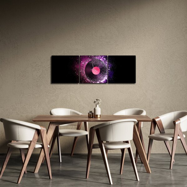 Obraz - Vinylová doska v ružovo-fialových (s hodinami) (90x30 cm)