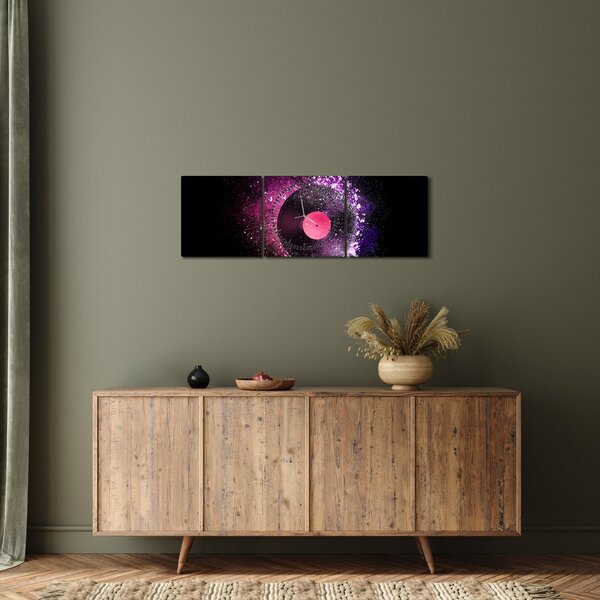 Obraz - Vinylová doska v ružovo-fialových (s hodinami) (90x30 cm)