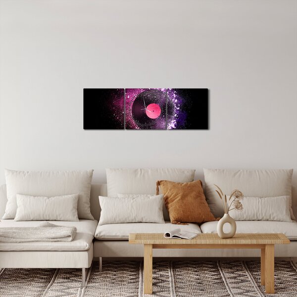 Obraz - Vinylová doska v ružovo-fialových (s hodinami) (90x30 cm)