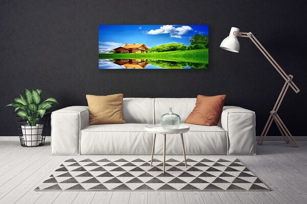 Obraz na plátne Dom jazero tráva príroda 125x50 cm