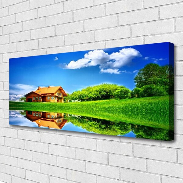 Obraz na plátne Dom jazero tráva príroda 125x50 cm