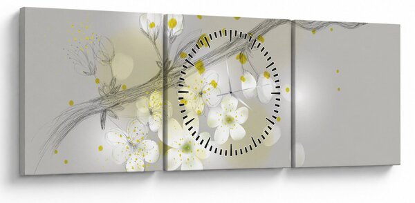Obraz rozkvitnutej vetvičky (s hodinami) (90x30 cm)