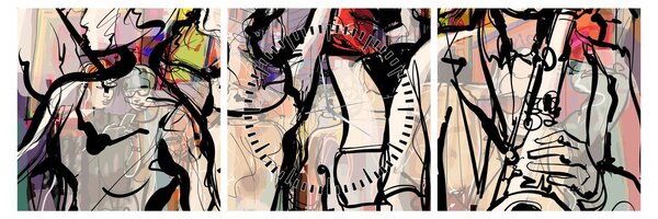 Obraz - Jazzová noc (s hodinami) (90x30 cm)