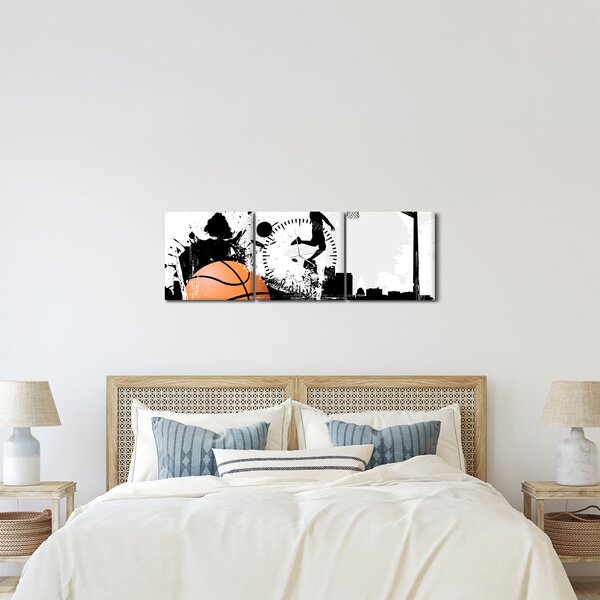 Obraz - Hráč basketbalu (s hodinami) (90x30 cm)