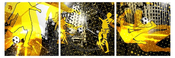 Obraz - Futbal vo veľkomeste (s hodinami) (90x30 cm)