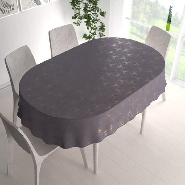 Biante Zamatový oválny obrus Isabela IBL-003 Rose Gold trojuholníky na sivom 100x140 cm